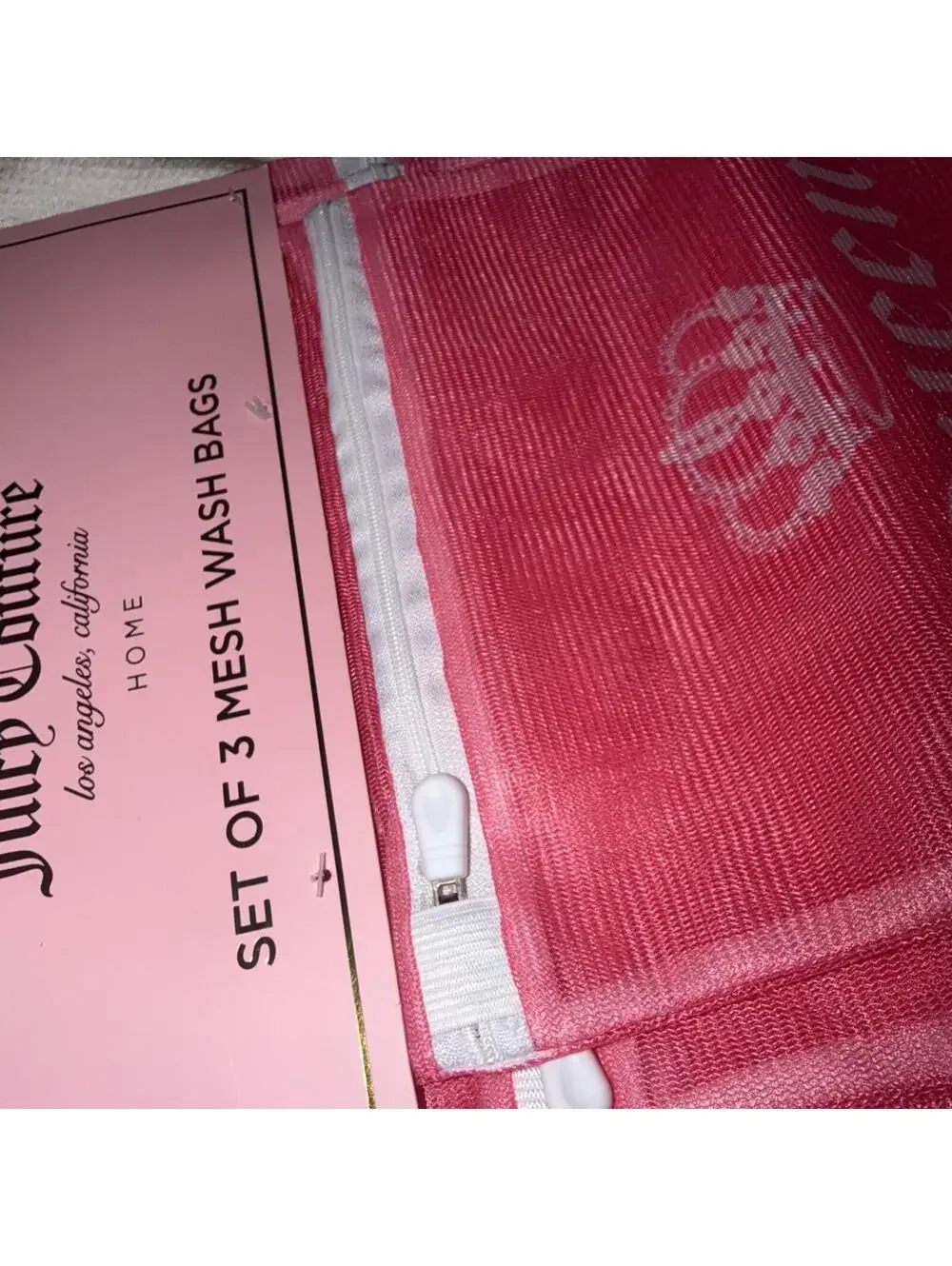 Juicy Couture Set Of 3 Pink Mesh Wash Bags NEW